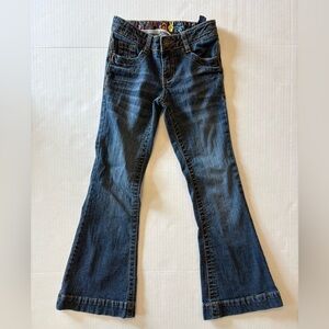 Mudd Cottage bootcut flare leg rhinestone heart peace sign pockets jeans size 8